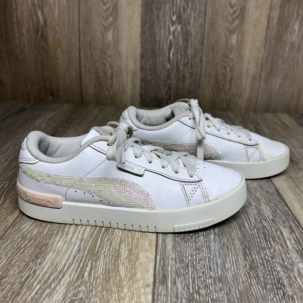 Puma Jada Pink Lady Sequin Kids Youth US Size 5C White Pink Sneaker Shoes